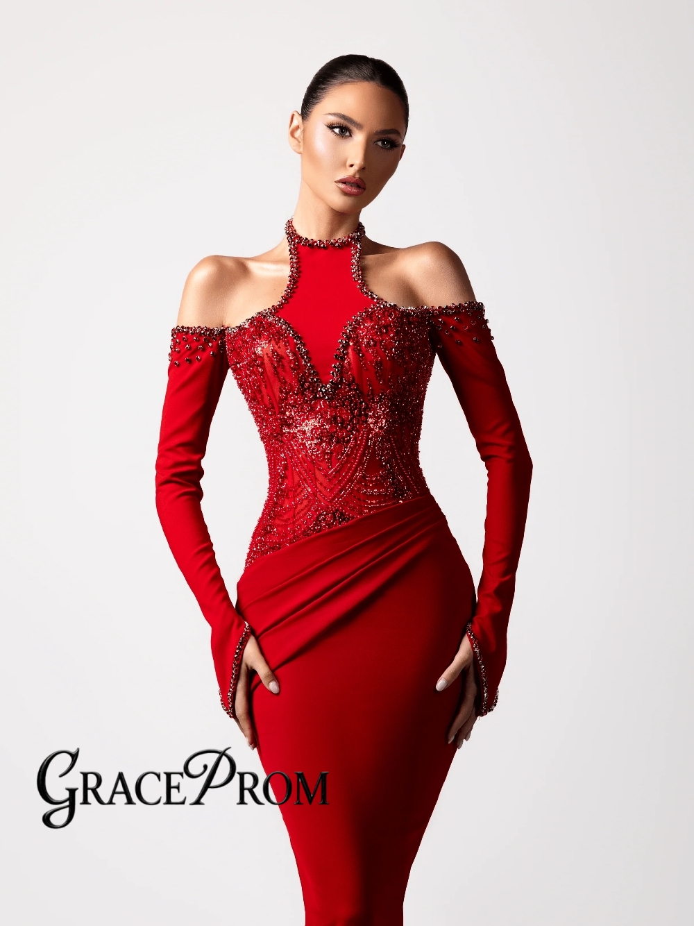 Formal Gala Wear Women - 레드 섹시한 홀터넥 이브닝 드레스 최신