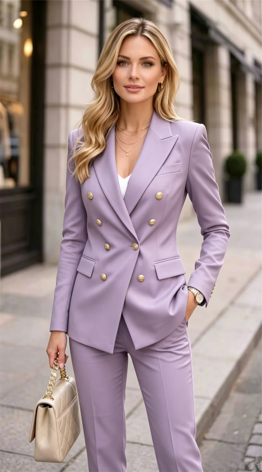 Blazer Set Women Formal - 라벤더 여성용 더블 베스트 2피스 정장