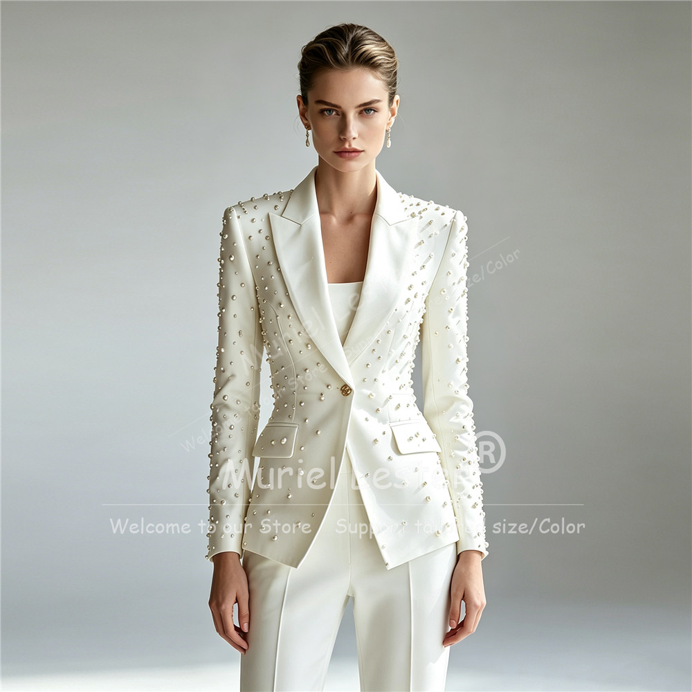 Blazer Set Women Formal - 우아한 진주 구슬 장식 정장 여성