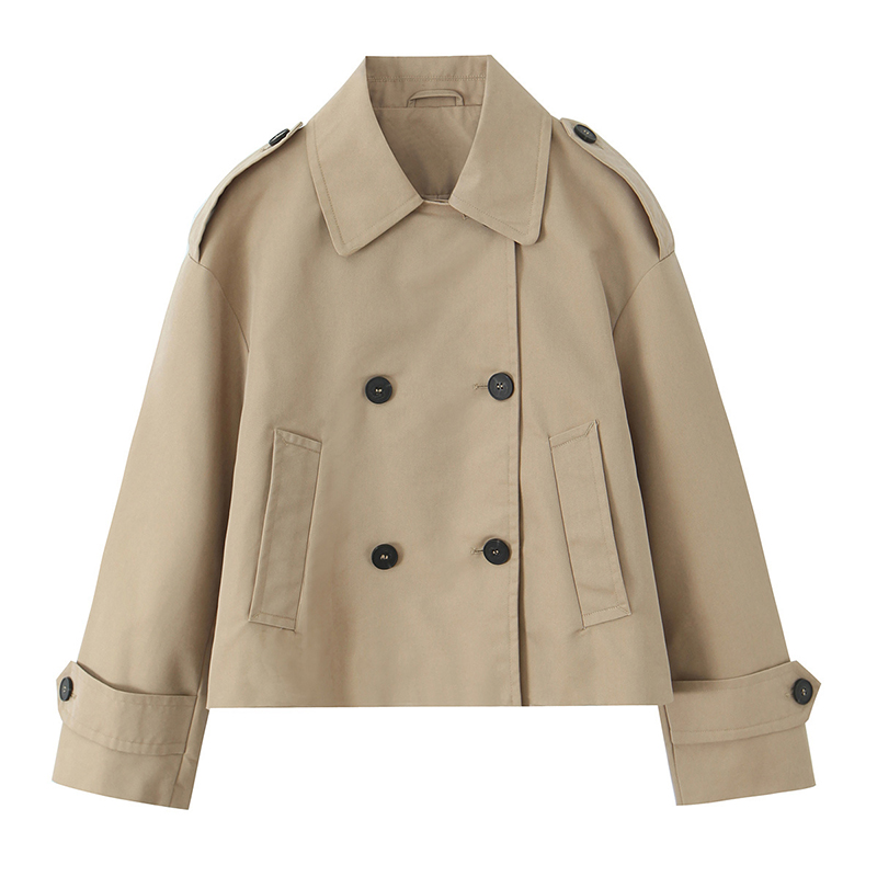 Trench Coat Formal - Willshela 여성 패션 카키 더블 브레스트
