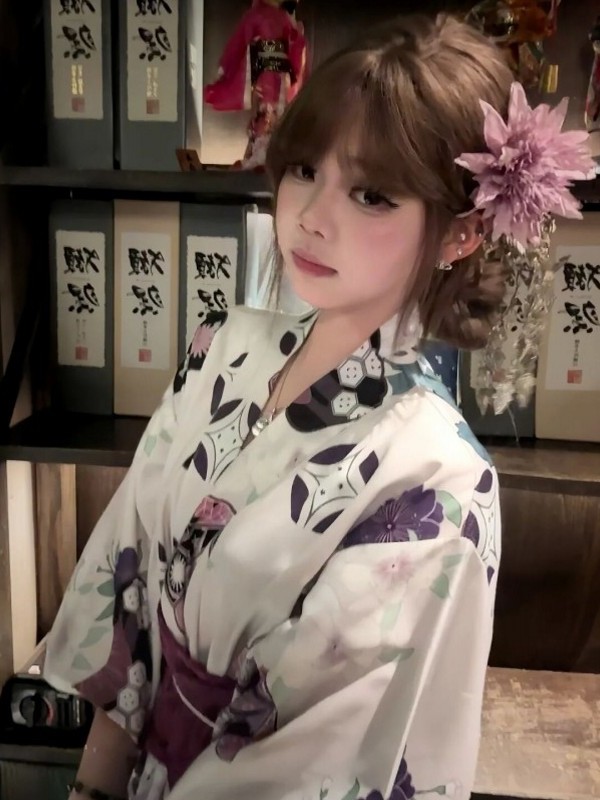 Japanese Women Formal Wear - 여성용 전통 보라색 기모노 목욕 가운,