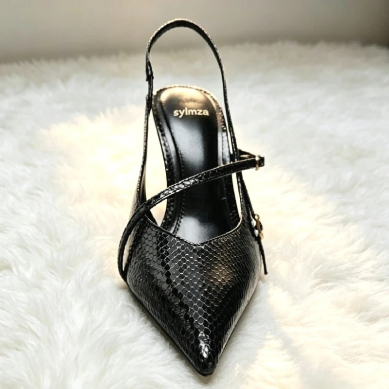 섹시한 뾰족코 텍스처 가죽 하이힐 여성 우아한 슬링백  - Slingback Heel Formal 리뷰 및 가격