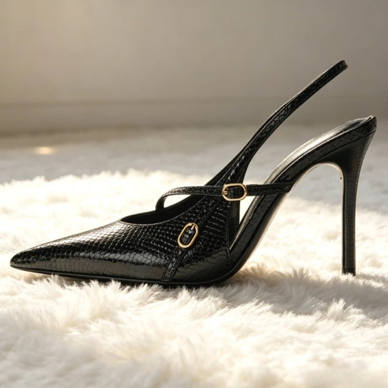 섹시한 뾰족코 텍스처 가죽 하이힐 여성 우아한 슬링백  - Slingback Heel Formal 리뷰 및 가격