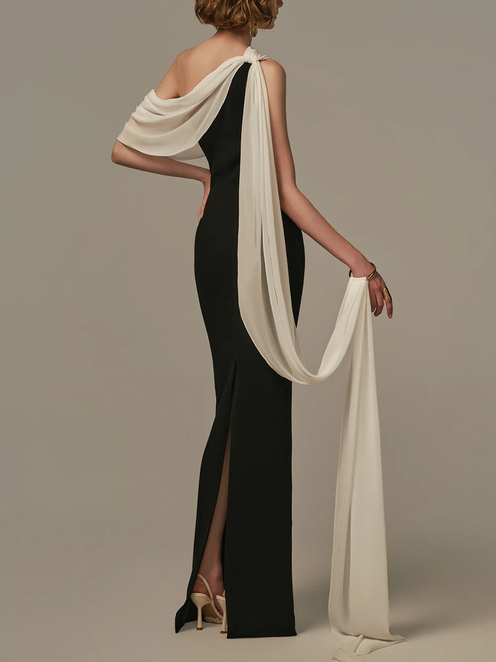 우아한 투톤 이브닝 가운 심플 원숄더 드레이핑 플로잉  - Formal Gala Wear Women 리뷰 및 가격