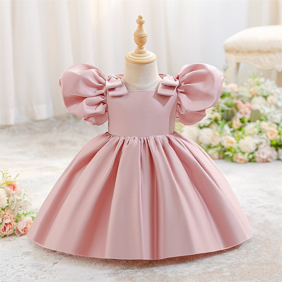 여자아이들을 위한 핑크색 새틴 볼 가운, 퍼프 소매와  - Women'S Formal Wear For Girls 리뷰 및 가격