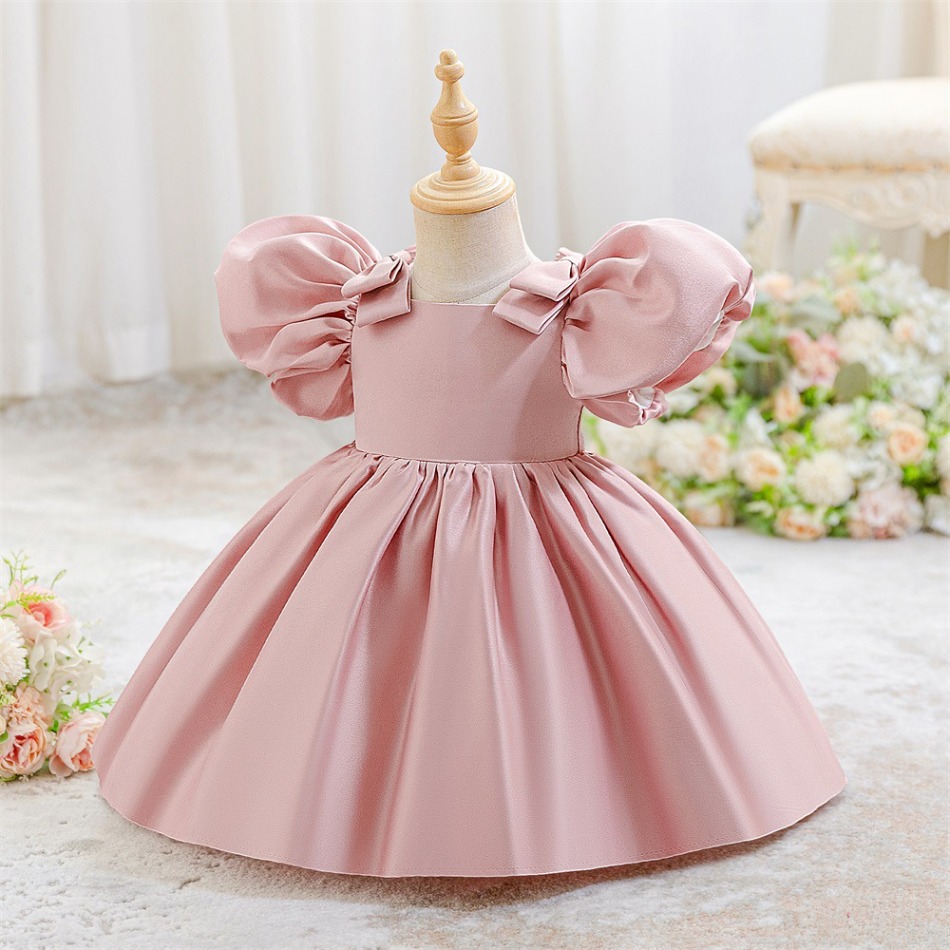 여자아이들을 위한 핑크색 새틴 볼 가운, 퍼프 소매와  - Women'S Formal Wear For Girls 리뷰 및 가격