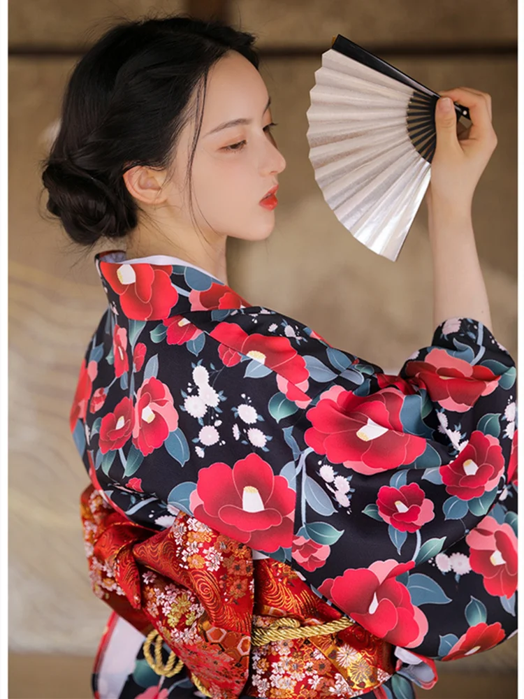 빈티지 스타일 여성 플로럴 프린트 롱 드레스 일본 기모 - Japanese Women Formal Wear 리뷰 및 가격