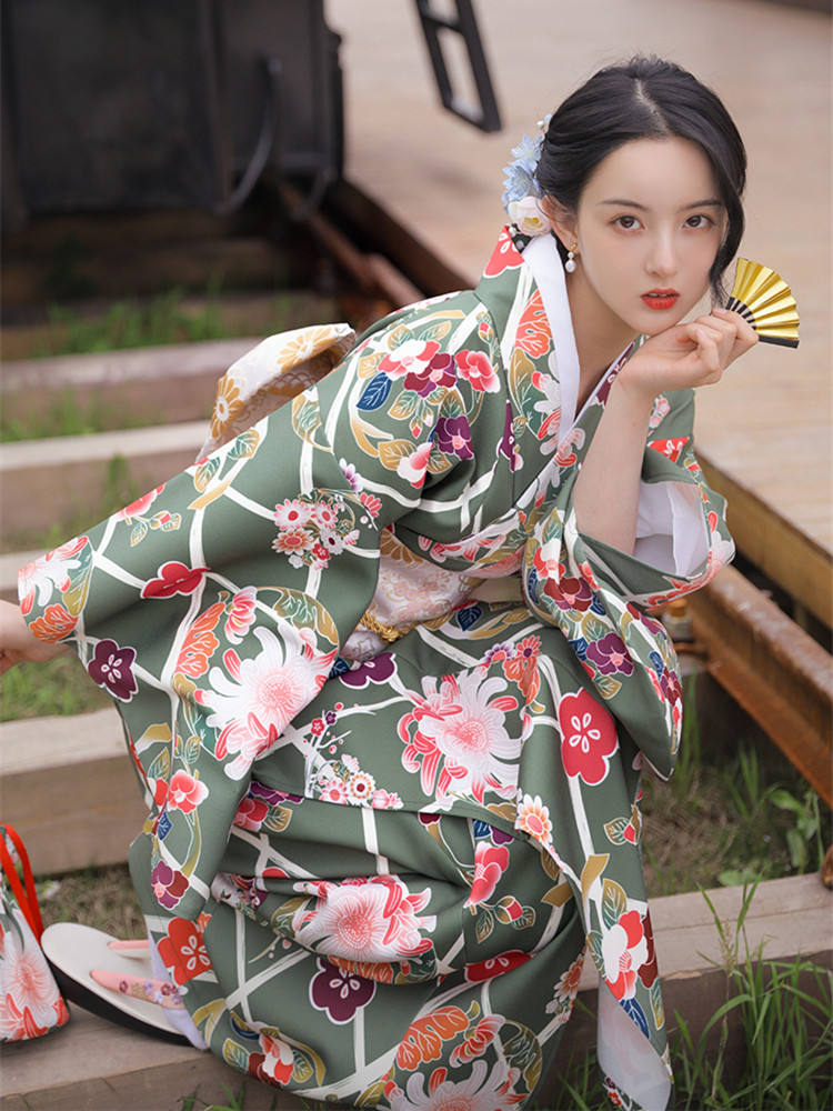 빈티지 스타일 여성 플로럴 프린트 롱 드레스 일본 기모 - Japanese Women Formal Wear 리뷰 및 가격