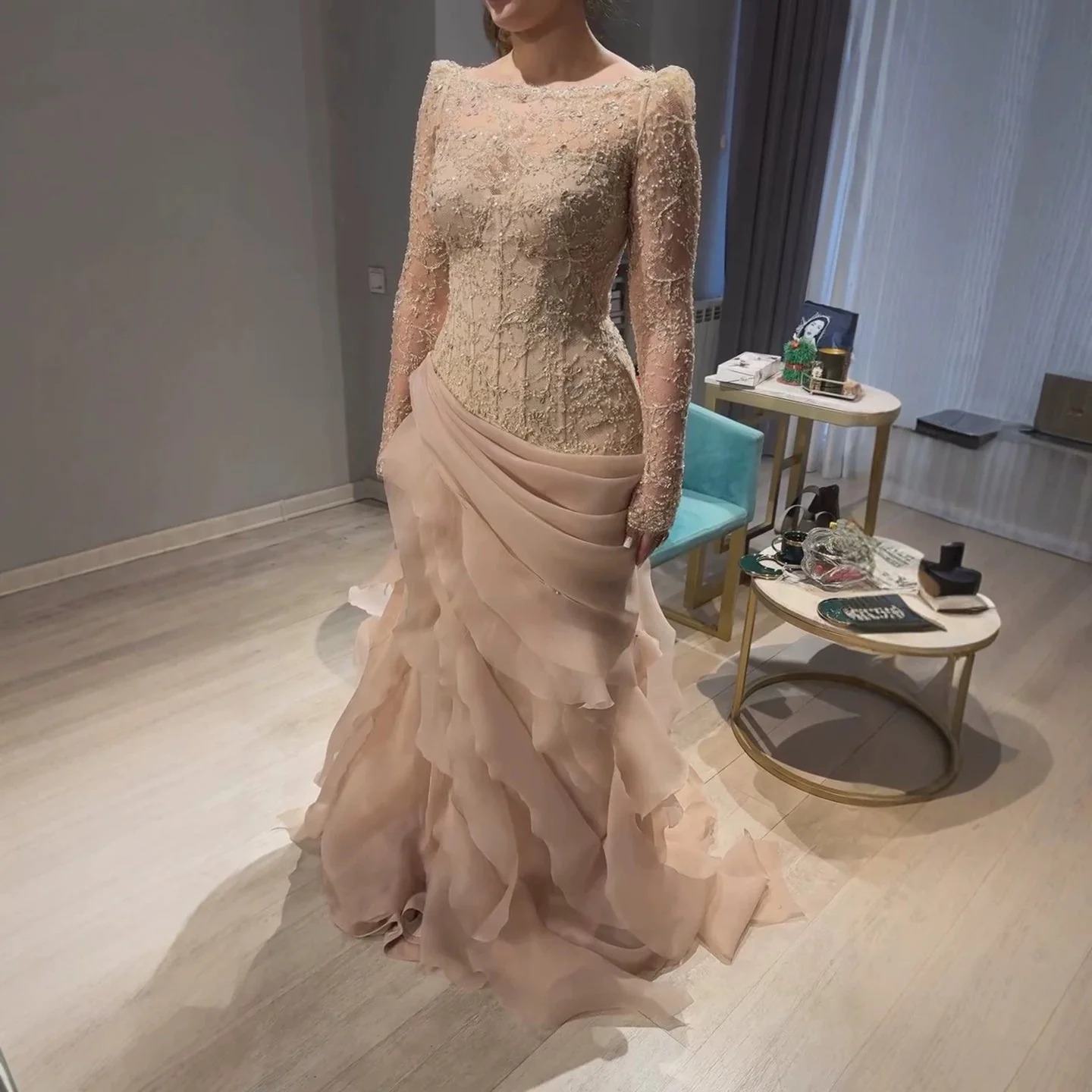    환상적인 인어공주 스타일 이브닝 드레스, 긴팔  - Formal Gala Wear Women 리뷰 및 가격