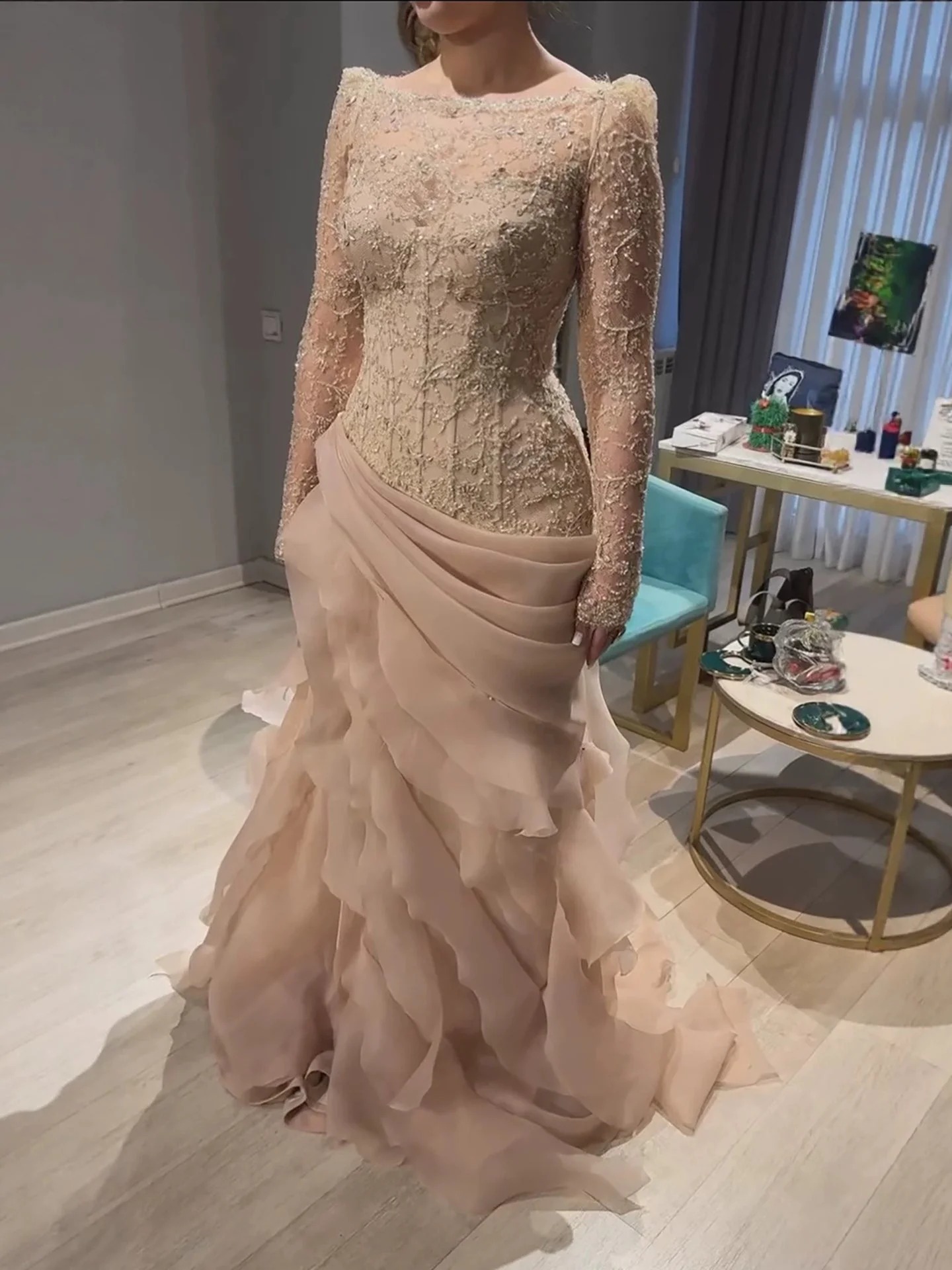    환상적인 인어공주 스타일 이브닝 드레스, 긴팔  - Formal Gala Wear Women 리뷰 및 가격
