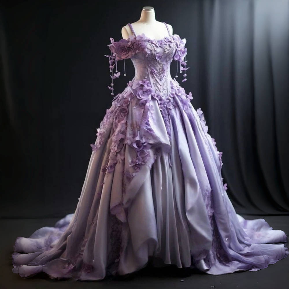 우아한 꽃 빅토리아 댄스 파티 드레스 오프 어깨 라벤더 - Victorian Women'S Formal Wear 리뷰 및 가격