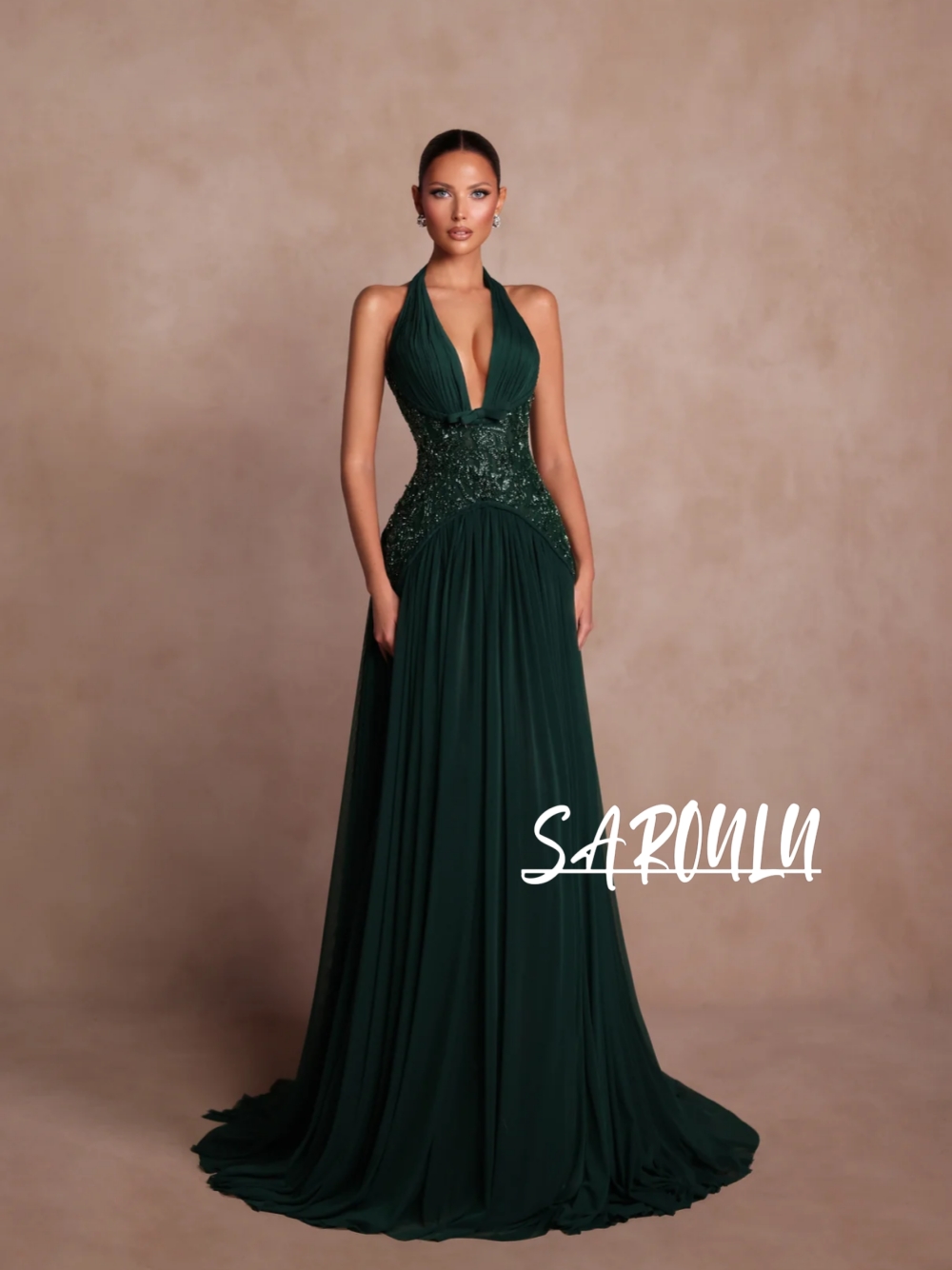 플러스 사이즈 그린 A라인 이브닝 드레스 섹시한 홀터  - Formal Gala Wear Women 리뷰 및 가격
