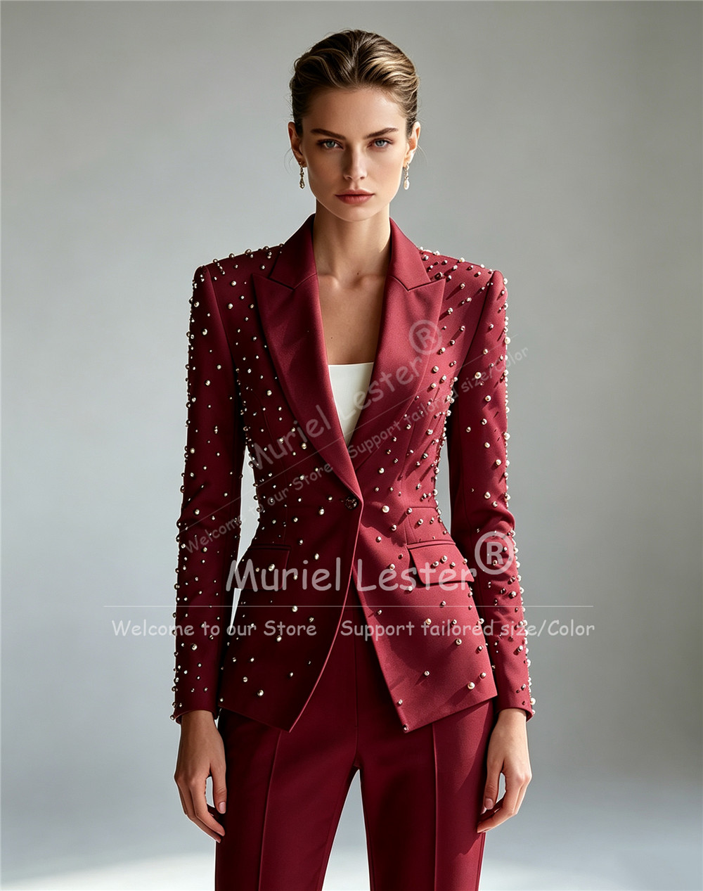 우아한 진주 구슬 장식 정장 여성 2피스 세트 싱글 브 - Blazer Set Women Formal 리뷰 및 가격