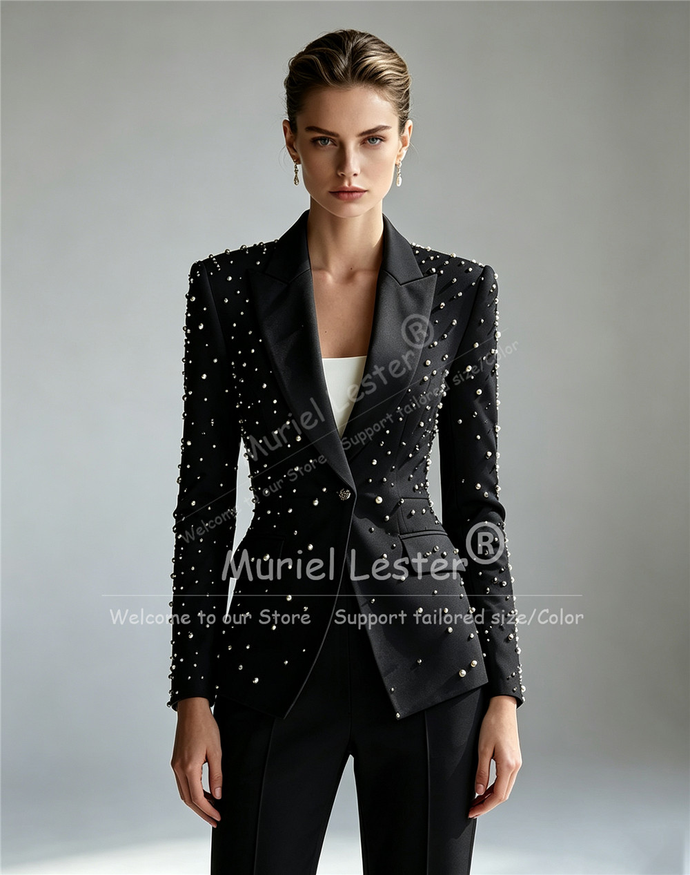 우아한 진주 구슬 장식 정장 여성 2피스 세트 싱글 브 - Blazer Set Women Formal 리뷰 및 가격