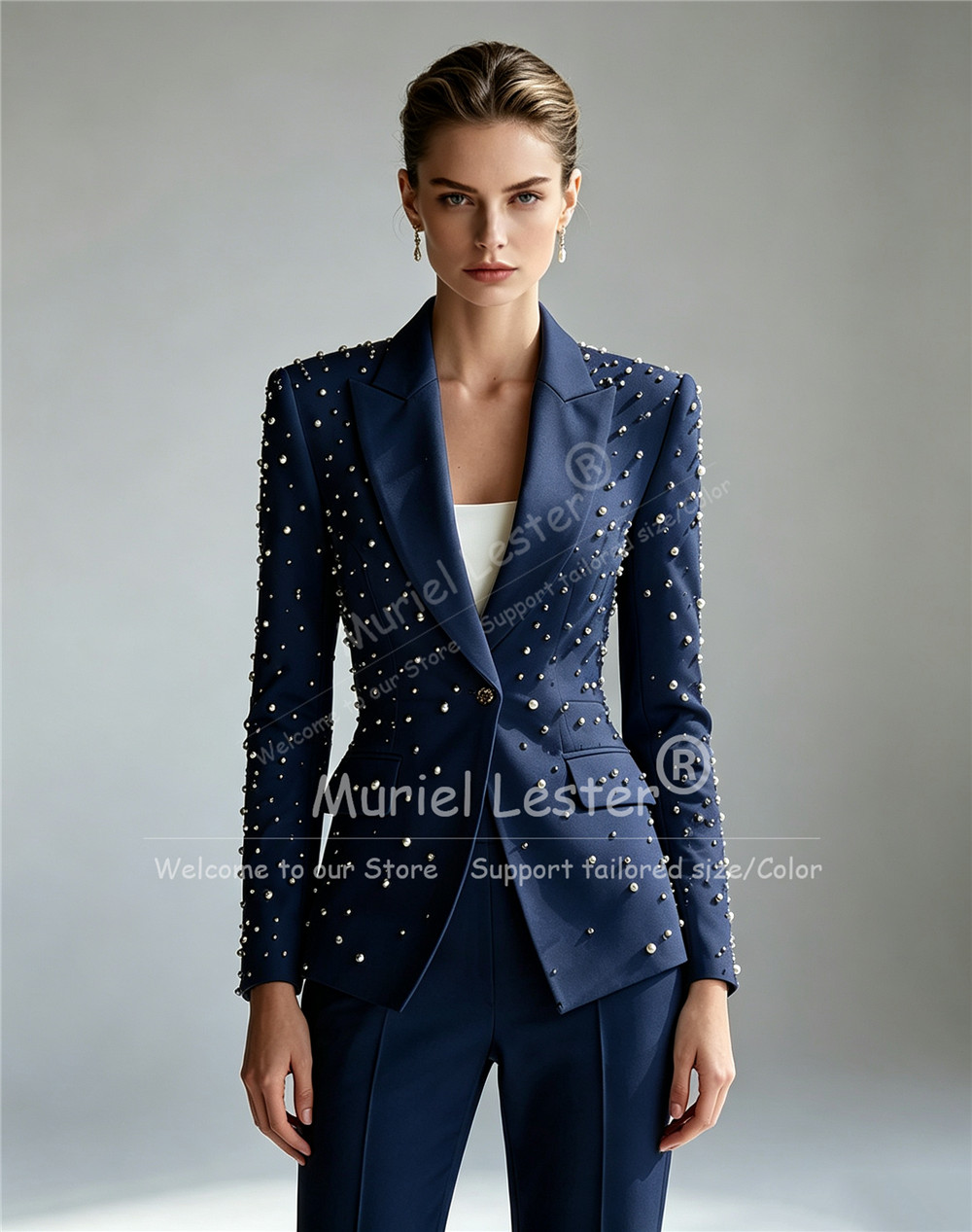 우아한 진주 구슬 장식 정장 여성 2피스 세트 싱글 브 - Blazer Set Women Formal 리뷰 및 가격