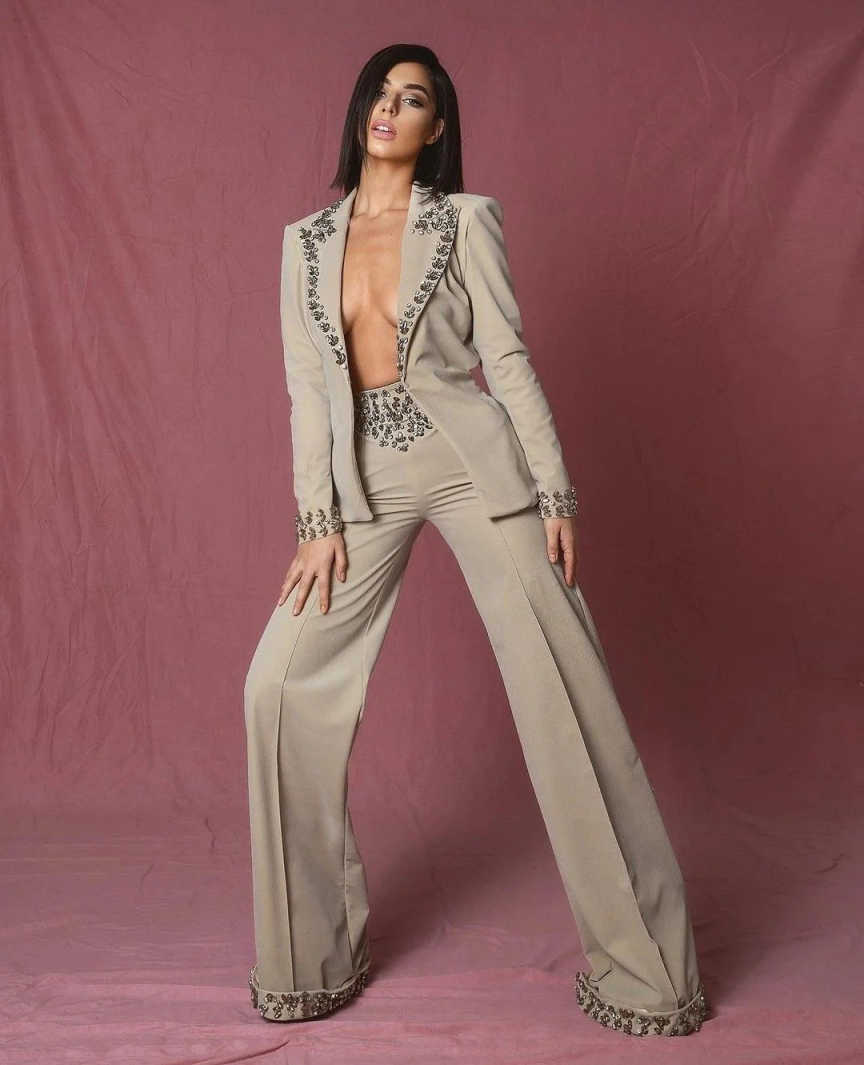 놀라운 라인스톤 여성 정장 2피스 블레이저 바지 공식  - Women'S Formal Wear Jackets 리뷰 및 가격