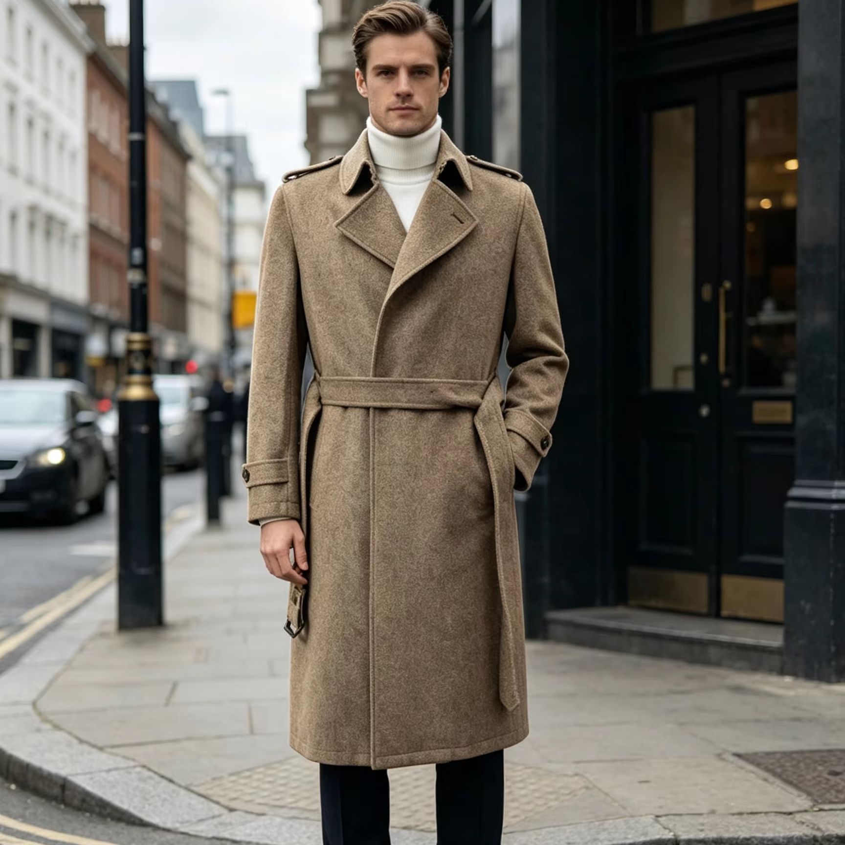 남성용 100% 순수 울 롱 오버코트 더블 브레스티드  - Trench Coat Formal 리뷰 및 가격
