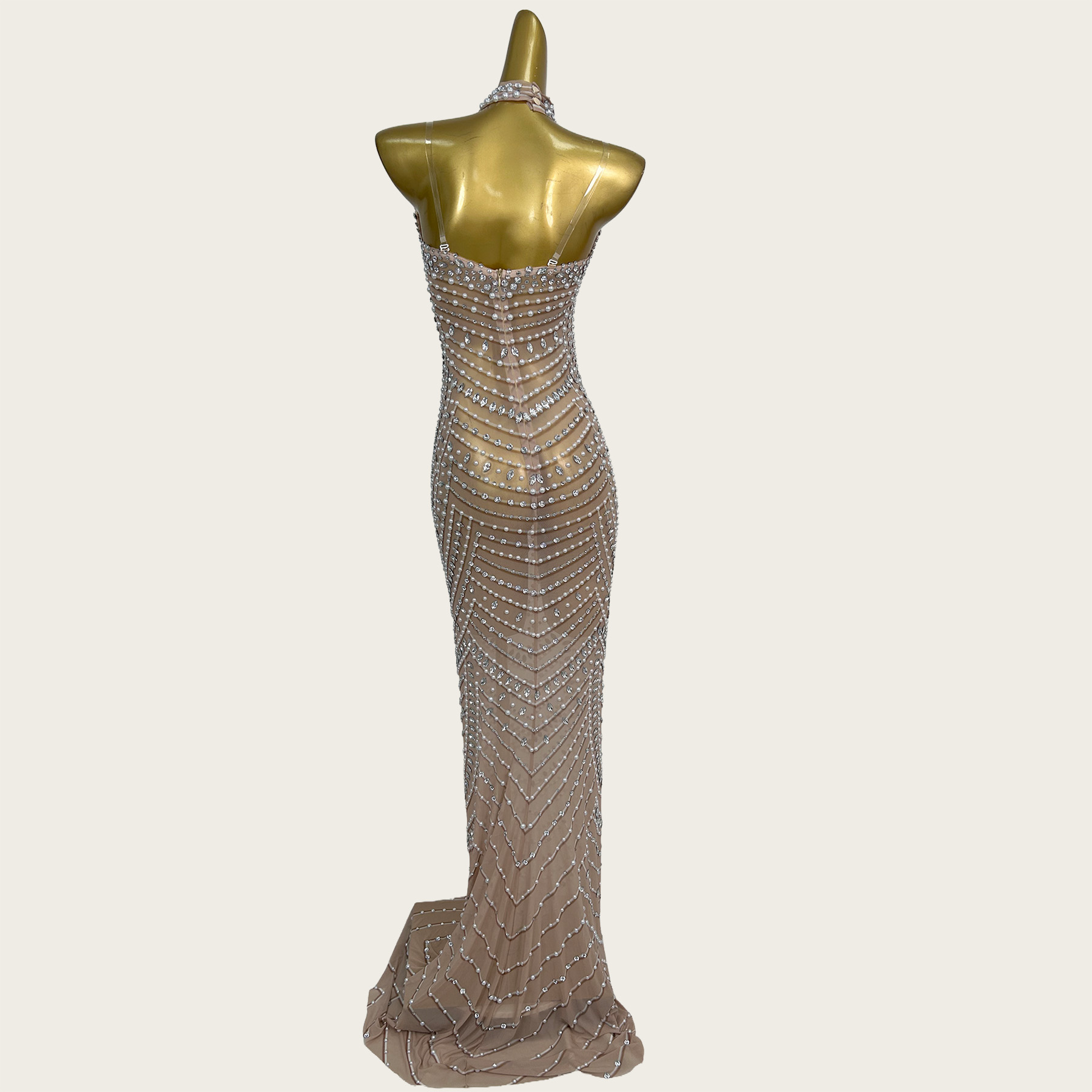 반짝이는 라인스톤 인어 이브닝 가운 시스루 메쉬 크리스 - Formal Gala Wear Women 리뷰 및 가격