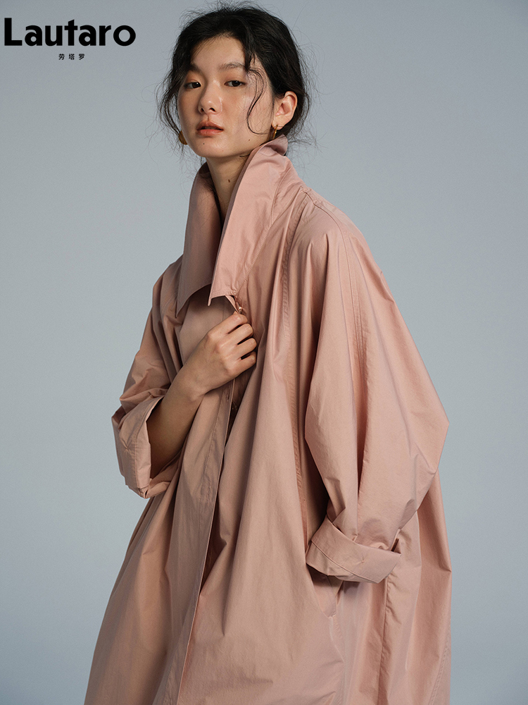 라우타로 봄 가을 롱 오버사이즈 얇은 핑크 트렌치 코트 - Trench Coat Formal 리뷰 및 가격