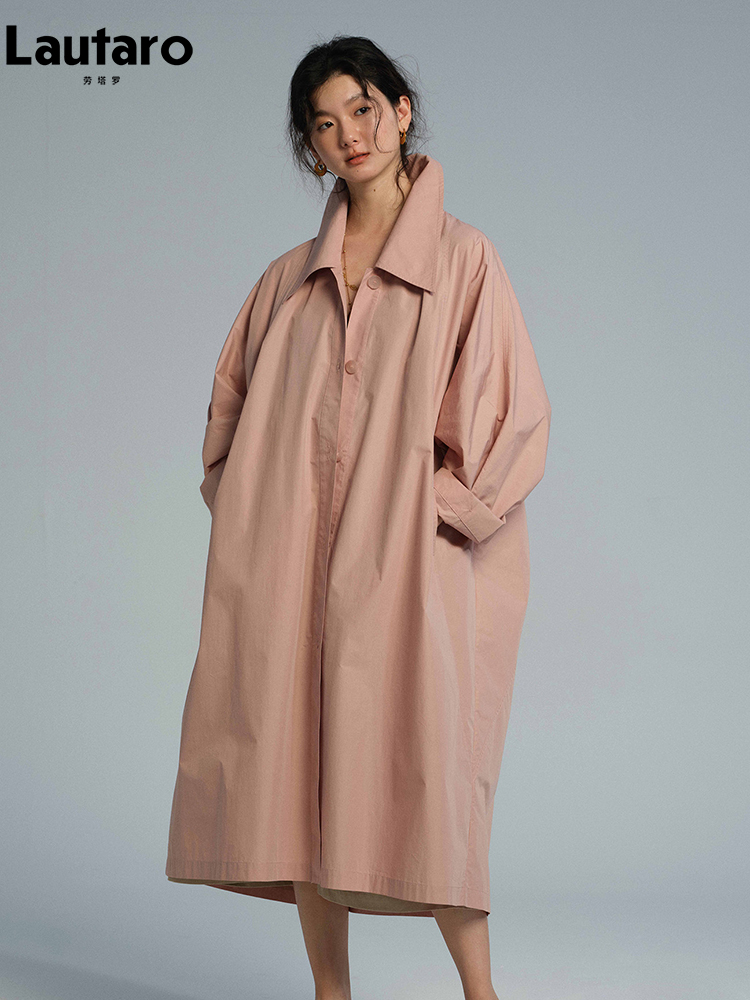 라우타로 봄 가을 롱 오버사이즈 얇은 핑크 트렌치 코트 - Trench Coat Formal 리뷰 및 가격