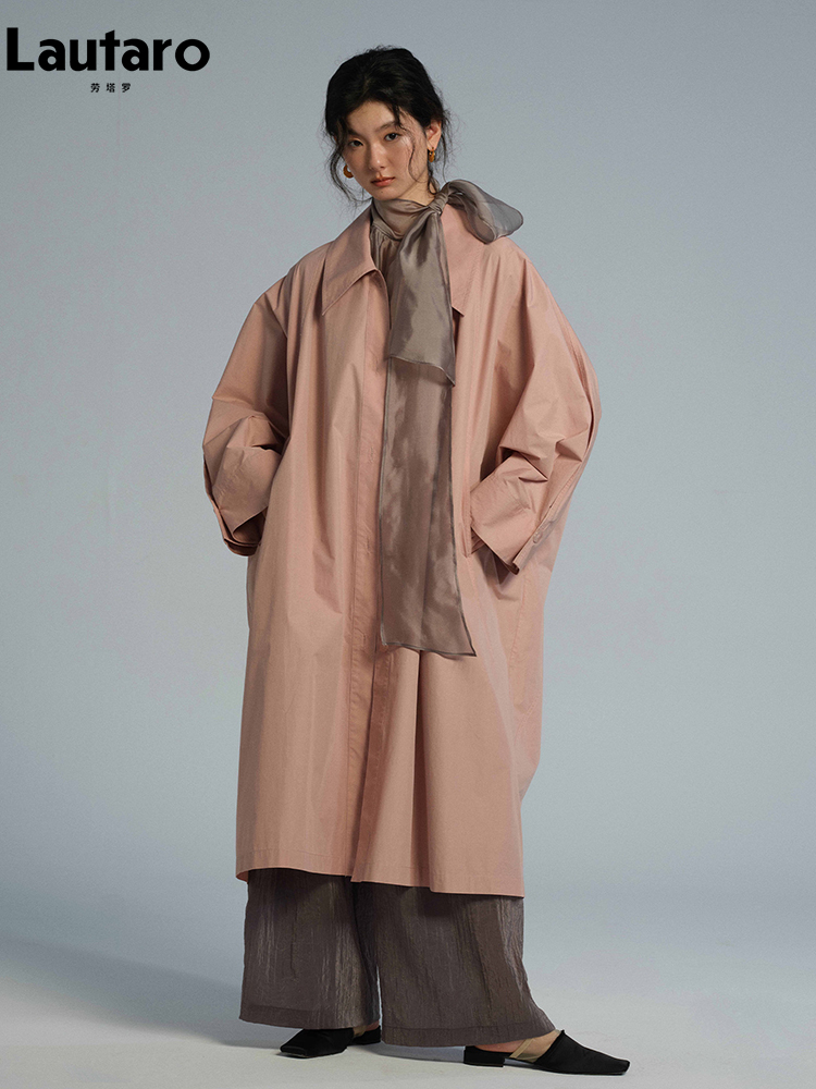 라우타로 봄 가을 롱 오버사이즈 얇은 핑크 트렌치 코트 - Trench Coat Formal 리뷰 및 가격