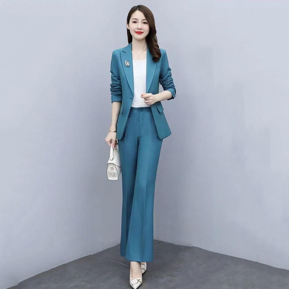 2피스/세트 여성 정장 코트 팬츠 세트 턴다운 칼라 긴 - Women'S Formal Wear Jackets 리뷰 및 가격